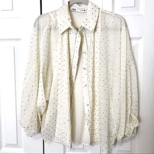 Zara semi sheer long sleeve blouse M
